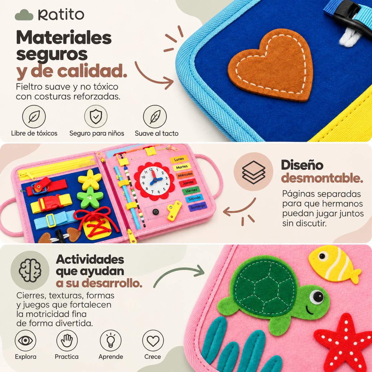 Tablero Montessori plegable — más de 30 actividades